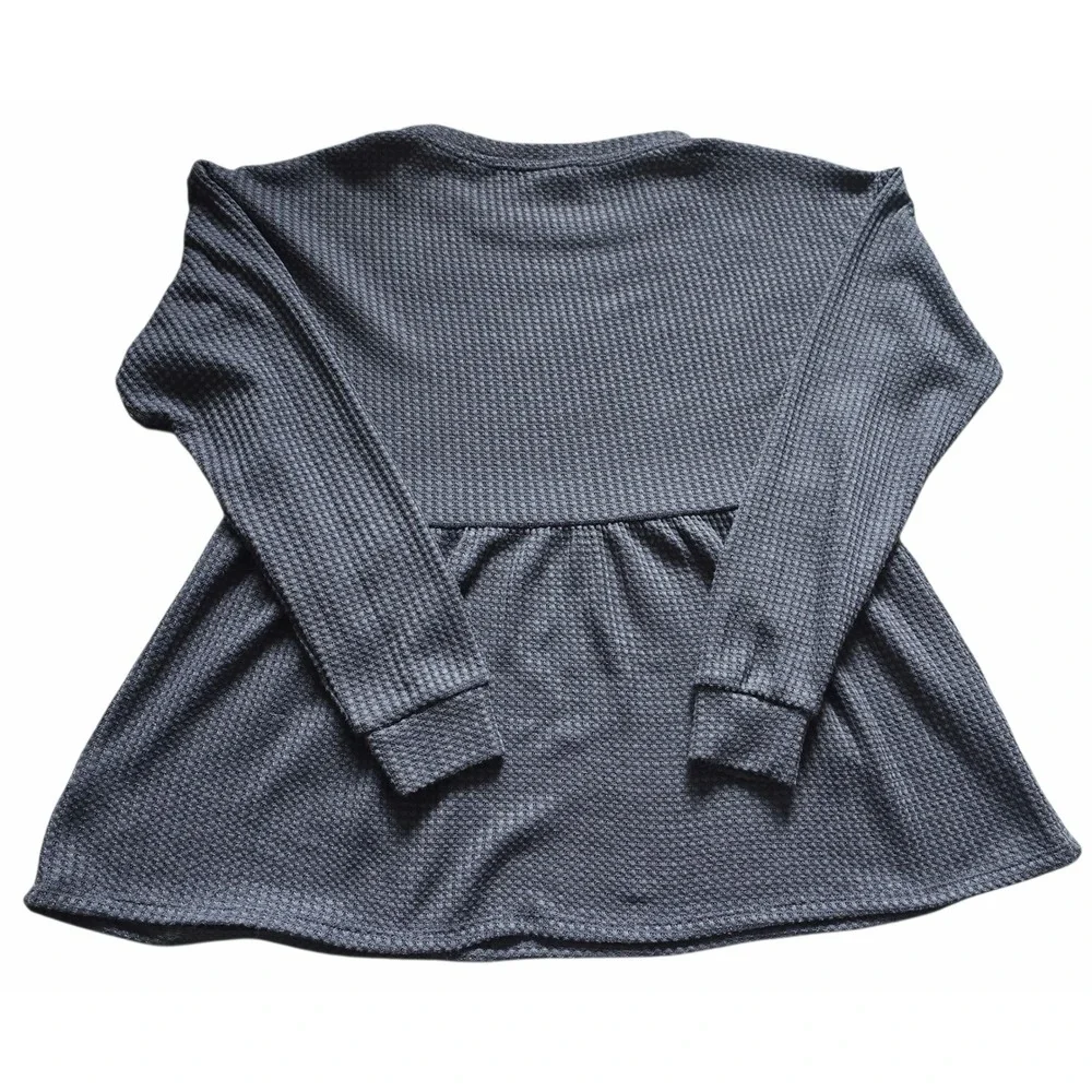 Knox Rose Waffle Knit Tunic Top Long Sleeve Babydoll‎ Style Gray X Small